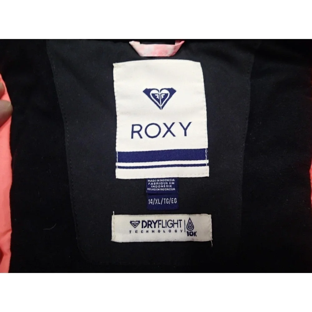 Roxy American Pie Girl Jacket Girls XL 14 Pink Blue Excellent DryFlight 10K Hood